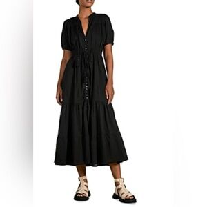 NWT Elan cotton button tiered tassel tie maxi shirtdress